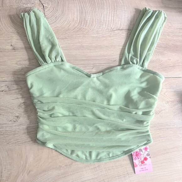 NWT SHEIN MOD Solid Ruched Wide Straps Top Mint Size Medium - Picture 2 of 6